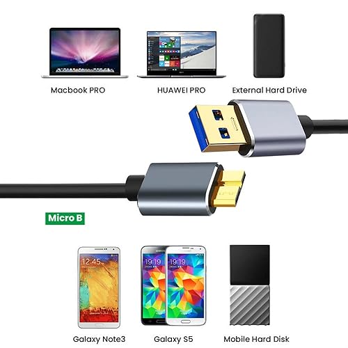 Miniatura 3 de Tianle Cable de disco duro USB C, 1M3.3ft 5Gbps Micro B a Tipo C Lead Disco duro externo portátil compatible con WD, Seagate Expansion, Toshiba, M3
