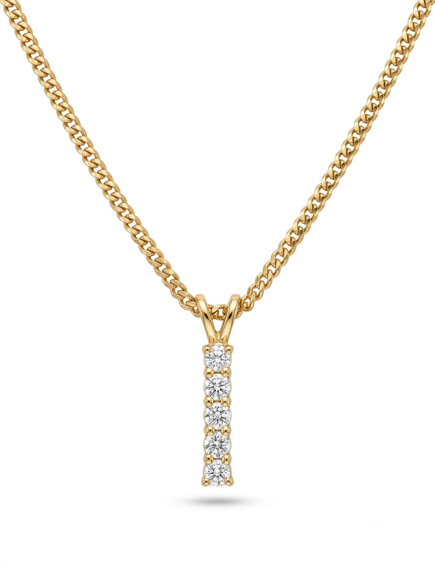 Luminance Five-Stone Vertical Drop Pendant Necklace Gold-image-4