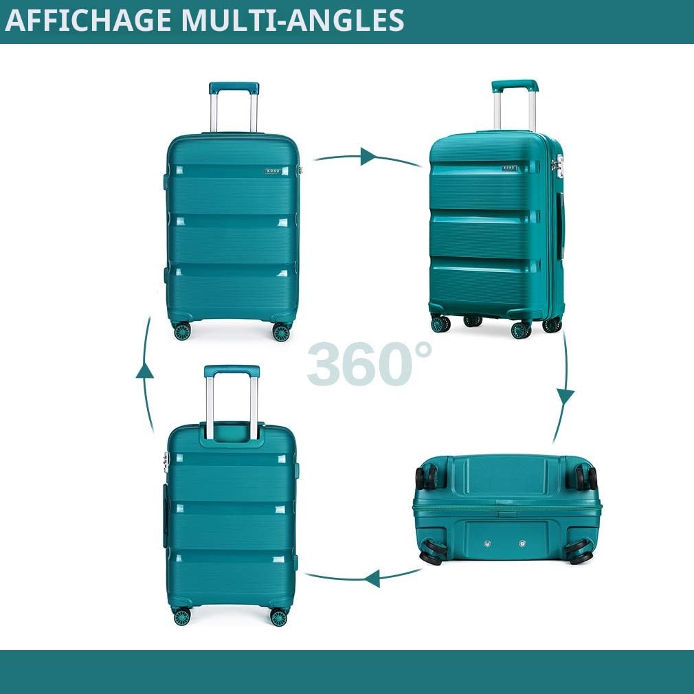 Kono Valise Trolley Grande Taille 76 cm Valise Rigide Enregistrement en Polypropylène Légere à 4 roulettes avec Serrure TSA Intégré 100L (Turquoise)