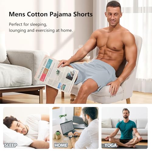 Image of AMY COULEE Mens Lounge Shorts 4 inch Pajama Lightweight Cotton Sleep Bottoms with Pockets