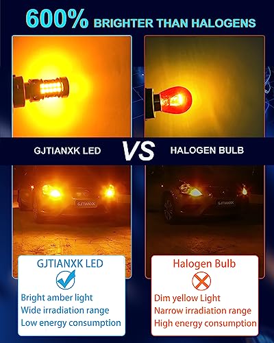 GJTIANXK 7507 PY21W BAU15S LED Bulbs for Turn Signal Light Amber Yellow 2200K 4000LM Extremely Bright CANBUS Error Free 2641A 12496 7507AST LED Bulbs Replacement (Pack of 2) - Image 4