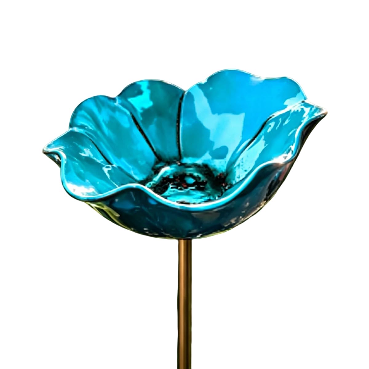 Bagno per Uccelli in Metallo a Forma di Fiore Decorazione Giardino Rustico (Blu)