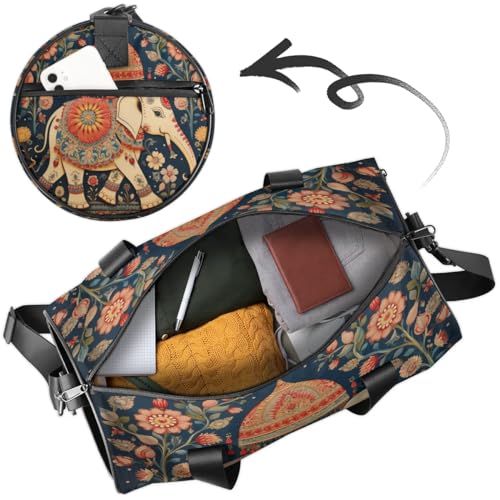 Boho Animal Elephant Travel Gym Bag Waterproof Sport Dance Bag for Women Men Portable Gymnastics Duffel Bags Canvas Tote Carry on Handbag for Workout Overnight Weekender2