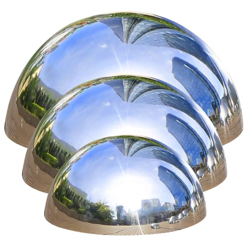 Hperu Boule de Regard en Acier Inoxydable, 3 pcs Jardin Balayage Balle à Demi-Rond Balle 4 '' ', 6' '' ＆ 8 '' 'Miroir réfléchissant de Globe en Acier Inoxydable Grandes Boules Brillantes