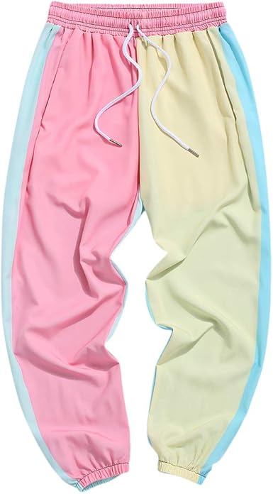 Color blocking panel elastic waist pants Clearance