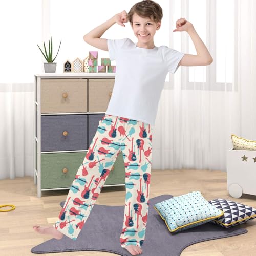 Boy's Pants Grunge Pattern with Guitar Jogger Pants Elastic Waist Long Bottoms Trousers with Pockets 6-14 Years4