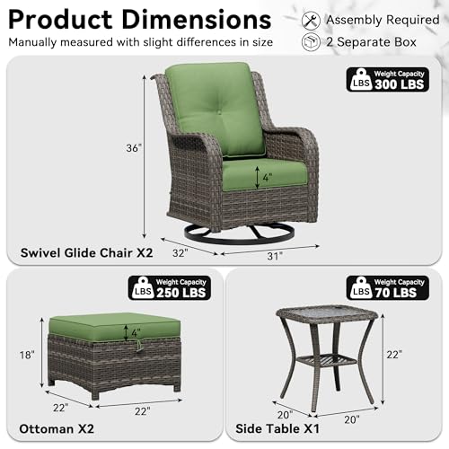 Image of 5 Piece Outdoor Wicker Patio Furniture Set, Outdoor Swivel Rocker Patio Chairs Set with Thickened Olefin Cushions, High Back and Deep Seating, Hand-Woven PE Rattan for Porch, Deck
