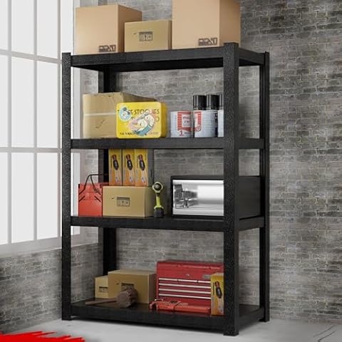 Sanoolir 57" Hx39.4 Wx19 D 4 Tier Heavy Duty Garage Shelving 2450 lbs Garage Storage Shelves Heavy Duty Shelving Adjustable Matte Black Metal Shelving Industrial Rack Cover