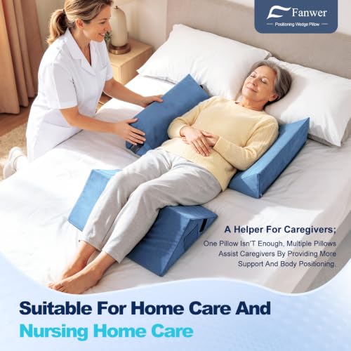 Image of Fanwer Positioning Wedge Pillow for Side Sleeping (3 in 1),19.69 inch,LightBlue | 40 Degree Triangle Bed Wedges & Body Positioners for Back Pain,Preventing Bedsores,After Surgery,Knees Elevated,Pregnancy
