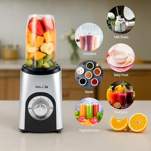 Image of iBELL 600W Nutri Blender - 24,000 RPM High-Speed Mixer Grinder & Juicer with 3 Multipurpose Jars, 3 Smart Modes & Stainless Steel Blades (Silver)