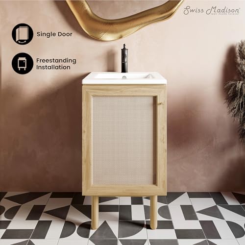 Image of Swiss Madison Classe 18 inch Freestanding Bathroom Vanity in Natural Oak with Sink Top