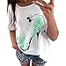 Produktbild MRULIC Damen Weiß T-Shirt Top mit Rundhals Kurzarm Ladies Sommer Shirt Tee Print - Leicht und Luftig - Sehr Angenehm zu Tragen (3XL, Grün)