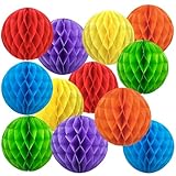 prxififeq Rainbow Paper Honeycomb Balls,6 and 10 inch Hanging Tissue Pompoms,12 Pack Party Decorations