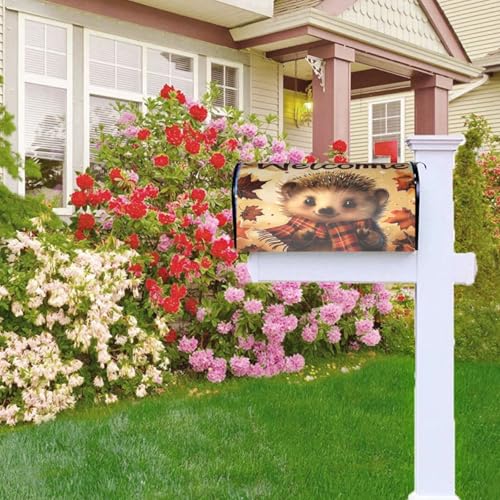 Image of Dujiea Autumn Hedgedog Welcome Mailbox Wraps - Waterproof Magnetic Post Box Cover, Standard Size 25.5 inchX 21 inch Garden Yard Outside Farmhouse Home Decor