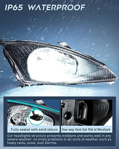 Image of Nilight Headlight Assembly Compatible with 2000 2001 2002 2003 2004 Ford Focus Headlamps Replacement Black Housing Clear Reflector Upgraded Lens Driver and Passenger Side