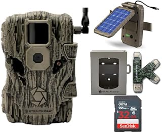 Stealth Cam Fusion X 26MP Trail Camera (AT&T) Bundle with Solar Power Panel, Security Box, Card Reader, and SD Card (5 Items)