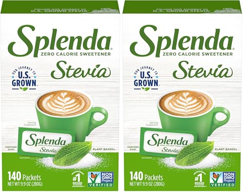 Image of SPLENDA Stevia Zero Calorie Sweetener, Plant Based Sugar Substitute Granulated Powder, Single Serve Packets, 140 Count (Pack of 2)