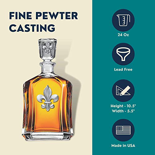 Image of Heritage Pewter Fleur de Lis Capitol Decanter | 24 OZ Whiskey Decanter for Liquor with Airtight Stopper | Expertly Crafted Pewter Glass