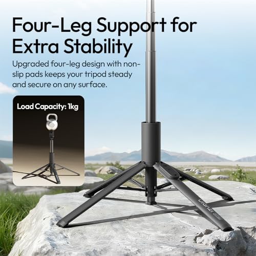 Image of Ulanzi MT-86 Phone Tripod Portable Bluetooth Selfie Stick for iPhone 17 16 | 60 Inch Auto-Open 4 Legs Tripod, Wireless Remote Lightweight Extendable Travel Selfie Stick, w Cold Shoe Mount Phone Clip
