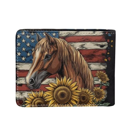 Image of Coldinair Horse Boys Wallet for Kids and Teenager,American Flag Small RFID Bifold Wallets Bi-fold PU Leather Wallet Credit Id Card Cash Holder for Teen Boys
