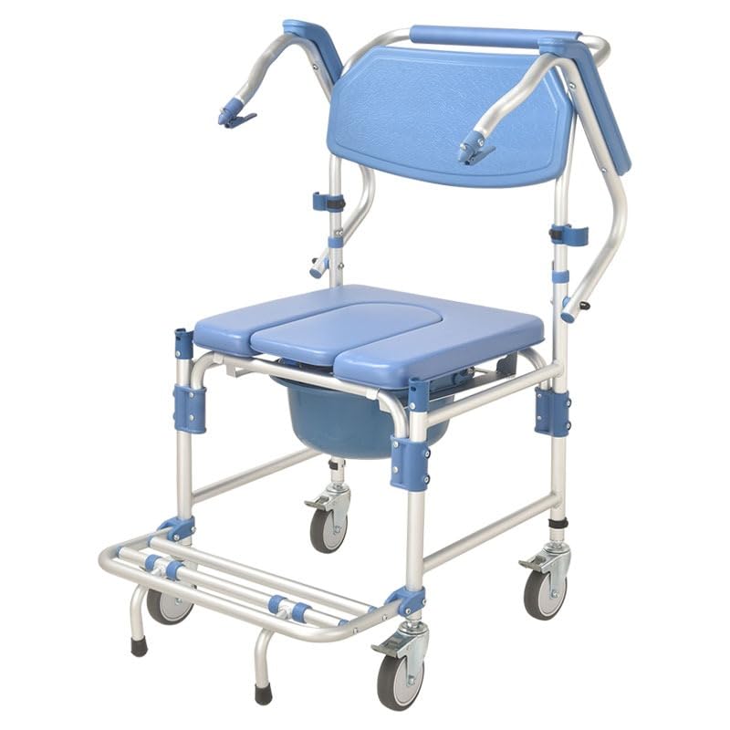 SMARTCARE Foldable Commode Wheelchair SC02821L | Lightweight Anodized Aluminum Frame, 4" Castor Wheels with Brakes, Portable Design, Easy Assembly, with Commode Pot-image-25