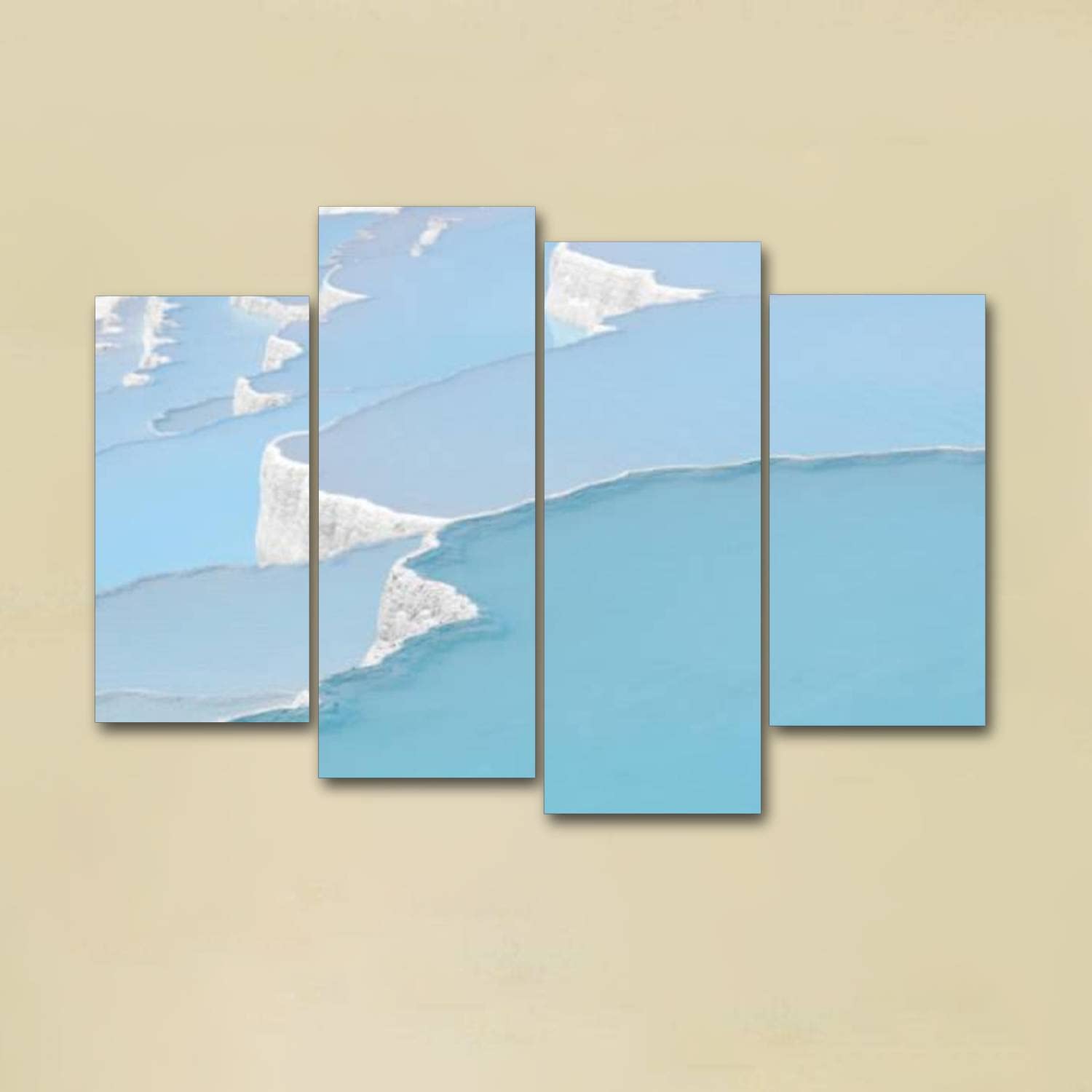 Canvas Print Artwork Blue travertine pools and terraces in Pamukkale Cotton Castle Denizli Wall Art Pictures Framed Digital Print Abstract Painting Room Home Office Decor Ready to Hang - 4 Panel