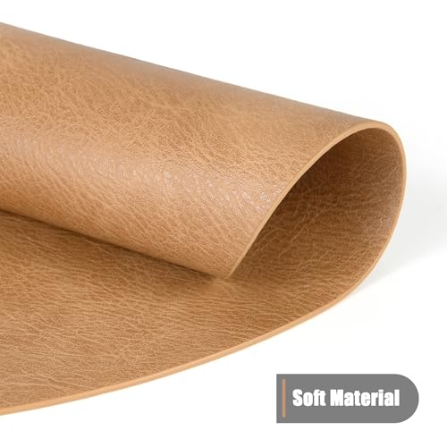Image of UnivoColors Placemats Round Faux Leather Placemats Set of 4-Waterproof-Wipe Clean-Heat Resistant-Anti Slip Dining Table Place Mats,Suitable for Indoor & Outdoor Use,15 inch.Retro Camel