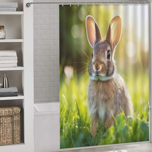 Rideau de douche lapin en polyester imperméable 152x183cm avec 12 crochets
