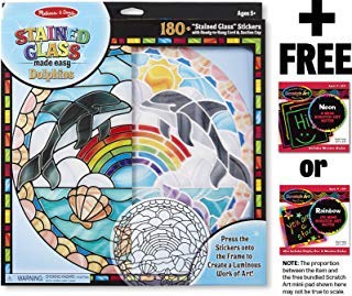 Melissa & Doug Dolphins: Stained Glass Made Easy Series & 1 Scratch Art Mini-Pad Bundle (09291)