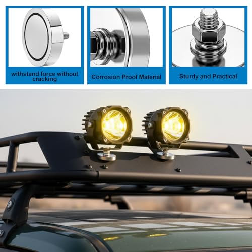 Image of Flutesan 4 Pieces Heavy Duty Round Mounting Magnet with Bolt 1.26in-90lb-M6 Silver with Male Thread Stud Strong Magnet Super Powerful for Lighting Camera Brackets License Plate