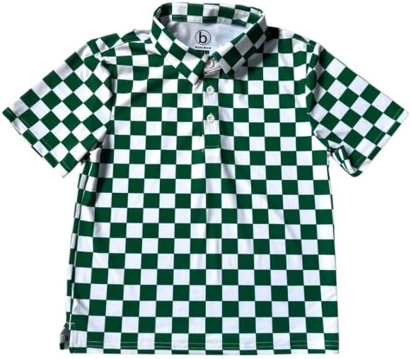 Southern Made Boys Golf Polo Green and White Checkered Performance Shirt