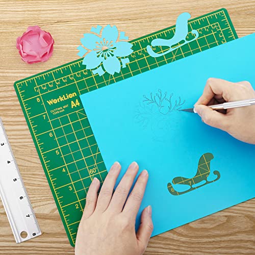 Worklion Craft Knife And Mat Set: Precision Carving Utility Knive &10 Pcs Replacement Blades & Self-Healing Cutting Mat 12 X 9 & Multipurpose Scissors & Aluminium Ruler For Art Craft Projects #TOP5