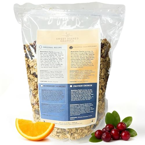 Image of Sweet Diane's Granola - Family Size (36 oz) Orange Cranberry Organic Granola, Low-Sugar, High-Fiber, Gluten-Free, Vegan, Delicious Breakfast and Snack Topper