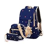MIUCOO Casual Style Lightweight Canvas Laptop Backpack for School Laptop Messenger Bag (Navy Blue)