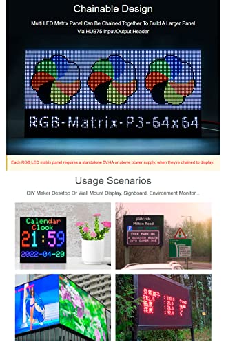Matrice LED RGB Waveshare 64x64 pixels pas 3mm écran programmable 4096 LED - 4
