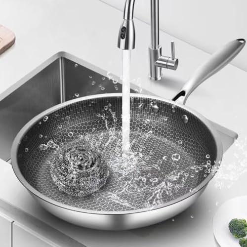 Wok de acero inoxidable con diseño Honeycomb 18.1x10.2x1.9in miniatura 6