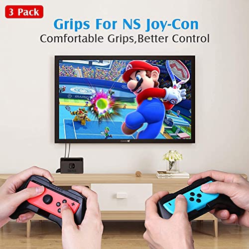 Heystop Grip Compatible With Nintendo Switch/Switch Oled Joy-Con, 3 Pack, Wear Resistant Game Switch Controller Handle Case Kit For Nintendo Switch Joy Con, Black #TOP6