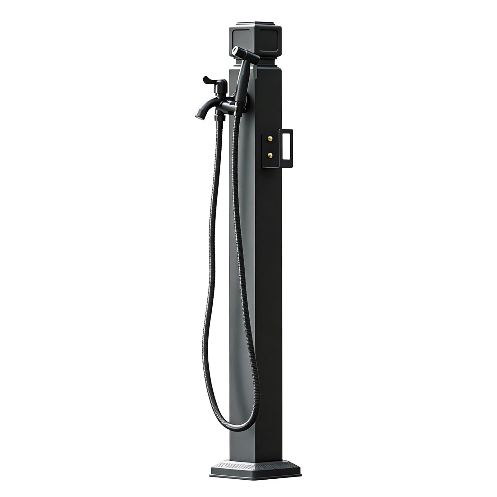 Outdoor Faucet, Freestanding Garden Water Column with Spray Gun & Hose Rack, Floor Mounted Hydrant Water Tap for Irrigation/Washing, Matte Black(D,Height: 80cm/31.5in)