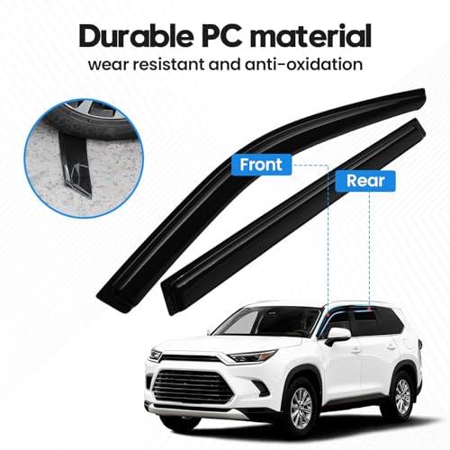 Image of Grand Highlander Rain Guard - Window Visors for Toyota Grand Highlander XLE Limited Platinum MAX Hybrid 2024-2026, Tape-On Side Window Rain Guards, 4PCS, Black, Car Accessories