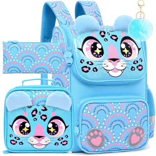 Image of KLFVB 3PCS Backpack for Girls and Boys, 15 inch Unicorn Dinosaur Bookbag with Lunch Box, Kids Preschool School bag