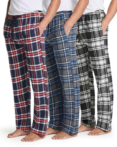 Image of Real Essentials 3 Pack: Men's Soft Cotton Flannel Pajama Pants PJ Lounge Bottoms Elastic Waist Pockets (Big and Tall)