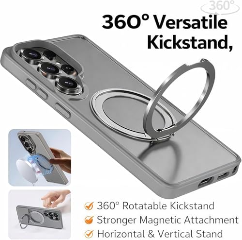 Image of DIZORO TPU Magnetic 360 Ring Stand Case Fit Compatible with Samsung Galaxy S26 Ultra Case, Compatible with MagSafe & Wireless Charging,Military Grade Drop Tested,Translucent, Back Cover (Titanium)