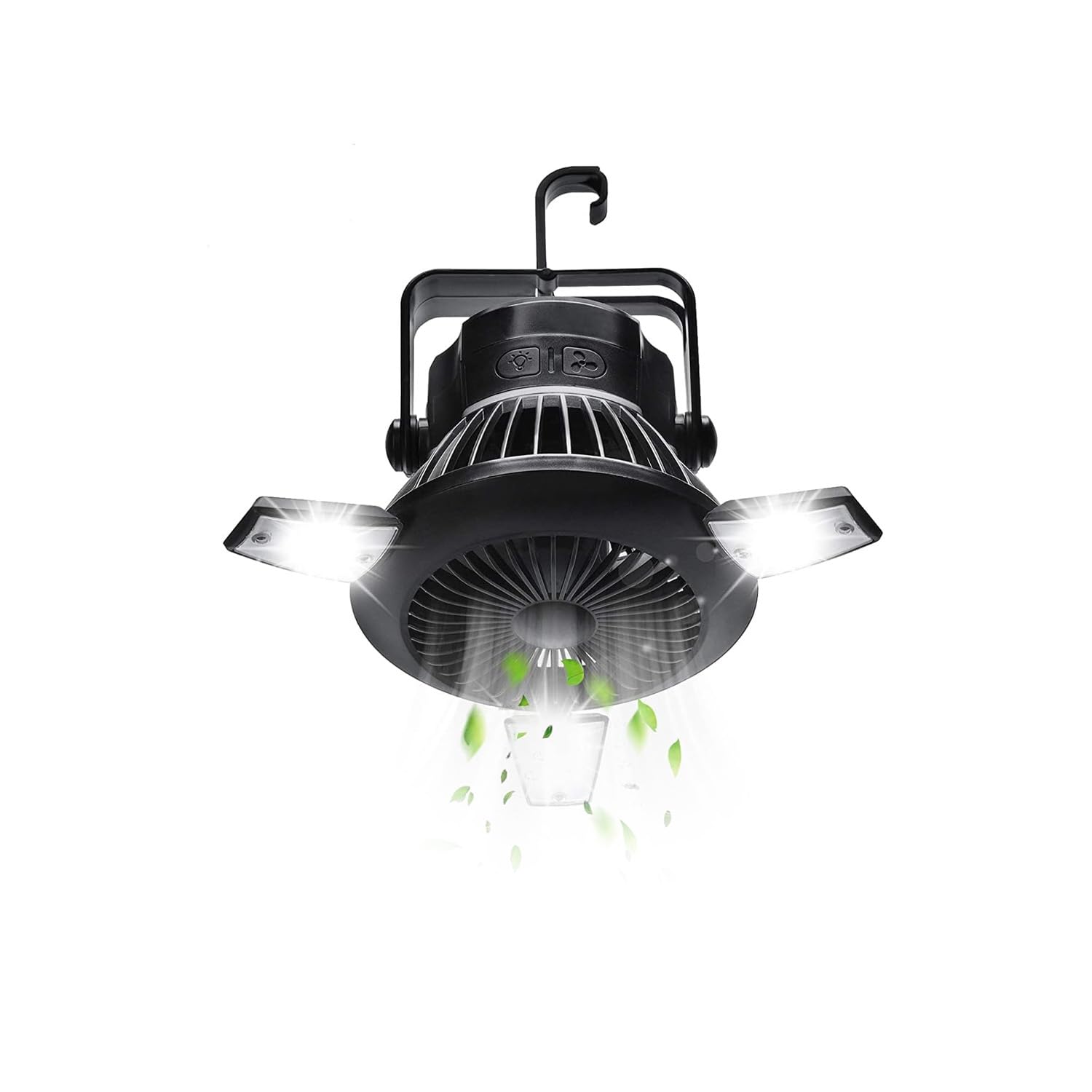 Wintem Ventilatore da Esterno con Comode Luci LED Integrate e Ricarica Solare o USB 4W - 5V con 4 Velocità per Adattarsi ad Ogni Esigenza - Lunga Durata Fino a 25 Ore di Autonomia - 23cm
