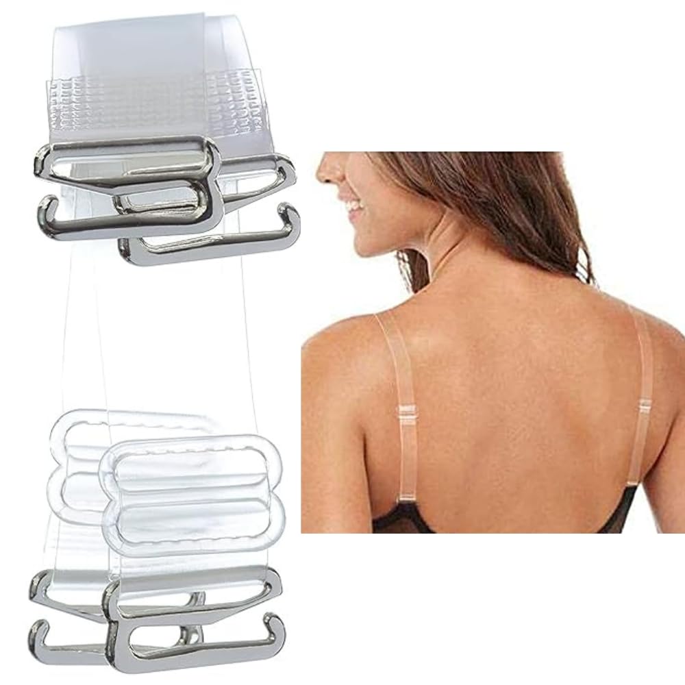 15 MM Silicone Transparent Invisible Bra Straps | Clear Non SLip Bra Straps For women (4 Pairs)-image-27