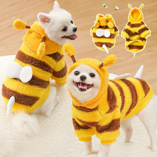 MYLLJBD Hundemantel Bienenkostüm mit Kapuzenpullover für Haustiere, Halloween-Kostüm und Kleidung für Katzen-Bienentransformation-S