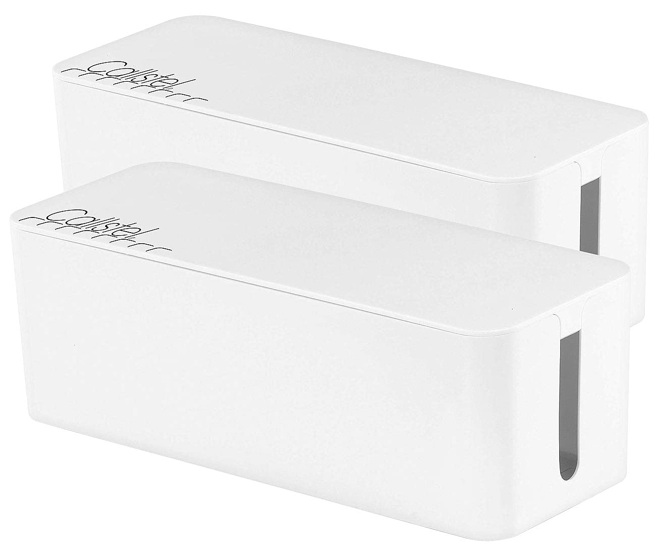 Callstel Stromkabel-Box: 2er-Set Kabelboxen groß, 40,8 x 15,8 x 13,4 cm, weiß (Kabelmanager Kiste, Box für Mehrfachsteckdose, Verlängerungskabel)