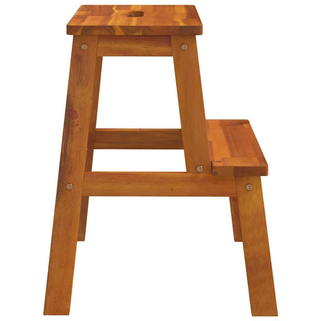 Taboret z 2 stopniami, 40 x 38 x 50 cm, lite drewno akacjowe, zajmuje mało miejsca, można układać w stos, idealny do kuchni, salonu, ogrodu, na kemping, balkon i imprezę, obciążenie do 160