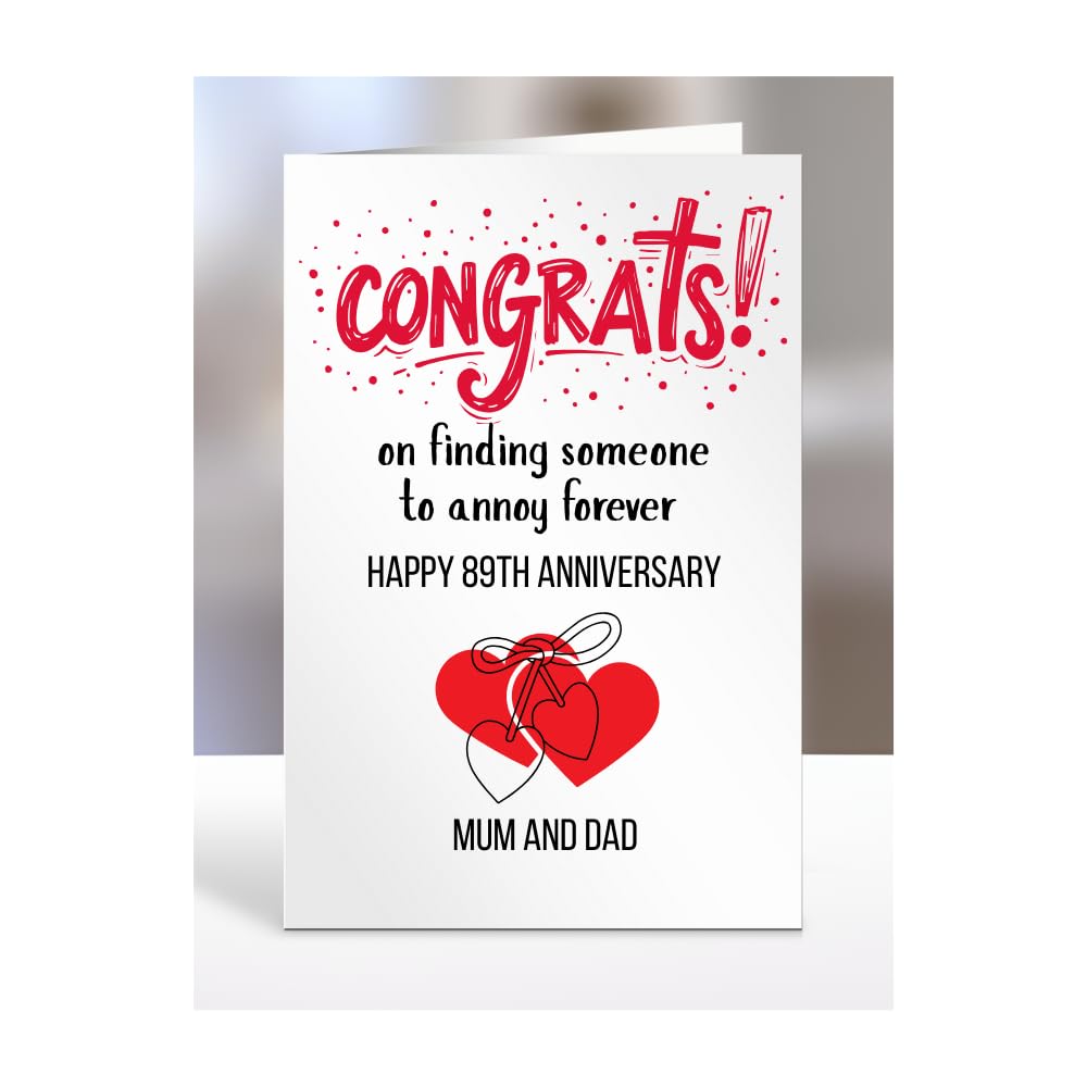 Funny Happy 89th Wedding Anniversary Card, for mum and dad, gifts for couple, couples presents, Congrats, annoying, joke, 89 years, A5-201_90 — image 1