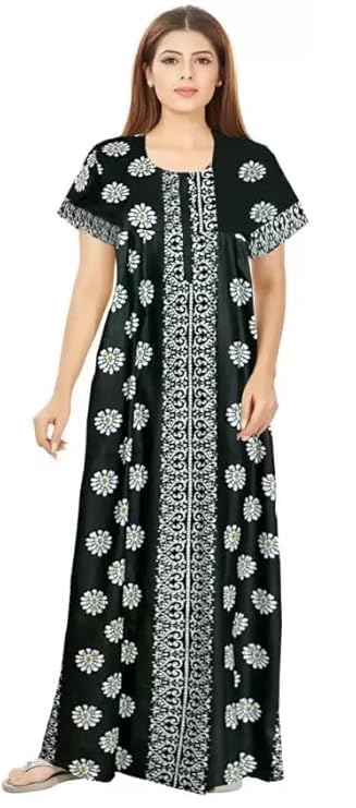 Image of Keyocean Women's Cotton Printed Nighty Night Gown Maxi Free Size (Pack of 2) Blue&Green