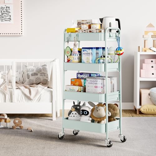 Miniatura 4 de Kingrack Carrito De Almacenamiento De Metal De 4 Niveles Con Ruedas, Libro De Belleza, Manualidades, Arte De Té, Para El Hogar, Baño, Cocina, Lavandería, No Necesita Tornillos, Carrito De Utilidad